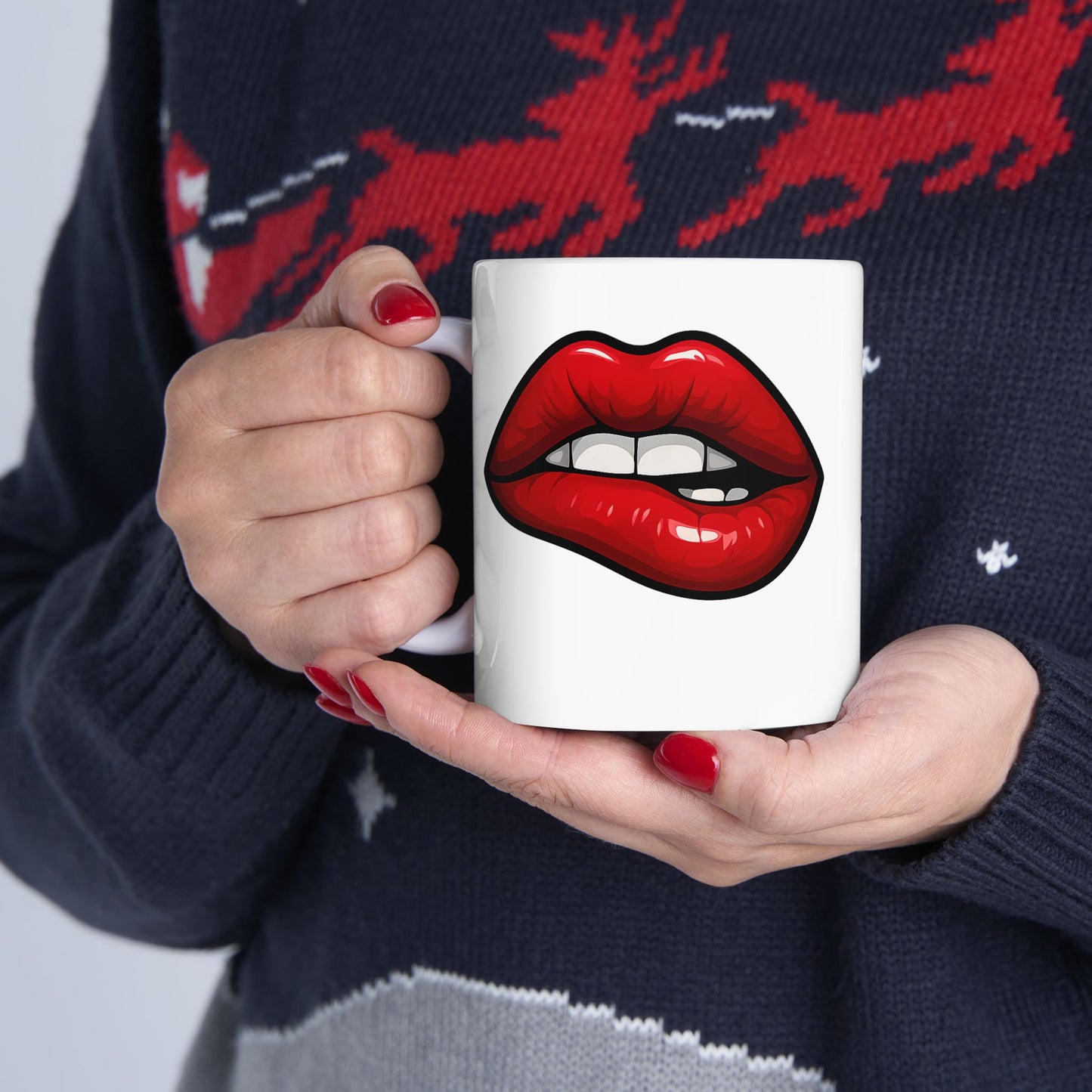 Lip Bite Coffee Mug – Quirky Coffee Cup, Selfie Prop, Unique Gift (11oz & 15oz)