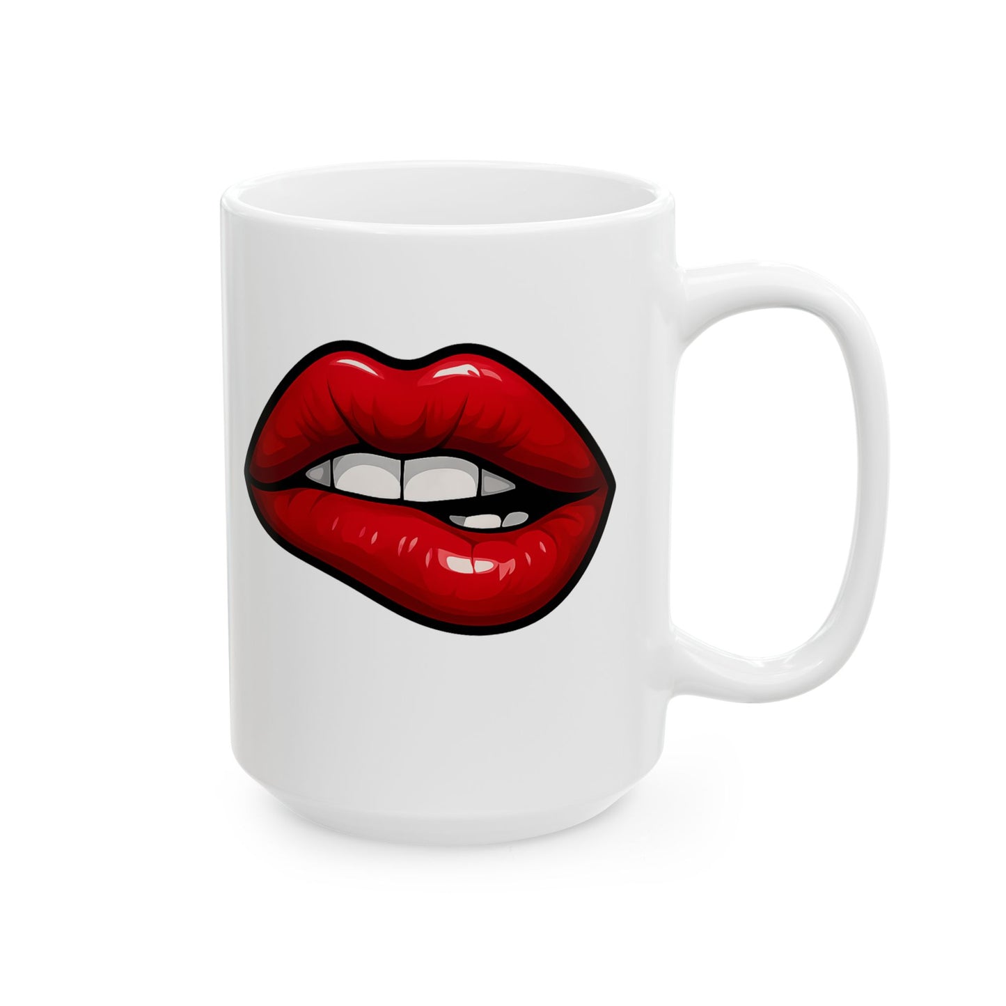 Lip Bite Coffee Mug – Quirky Coffee Cup, Selfie Prop, Unique Gift (11oz & 15oz)