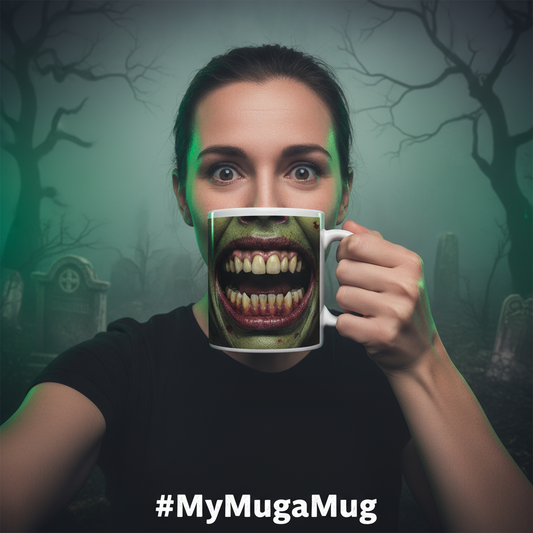 Decaying Zombie Coffee Mug – Quirky Coffee Cup, Selfie Prop, Halloween, Unique Gift (11oz & 15oz)