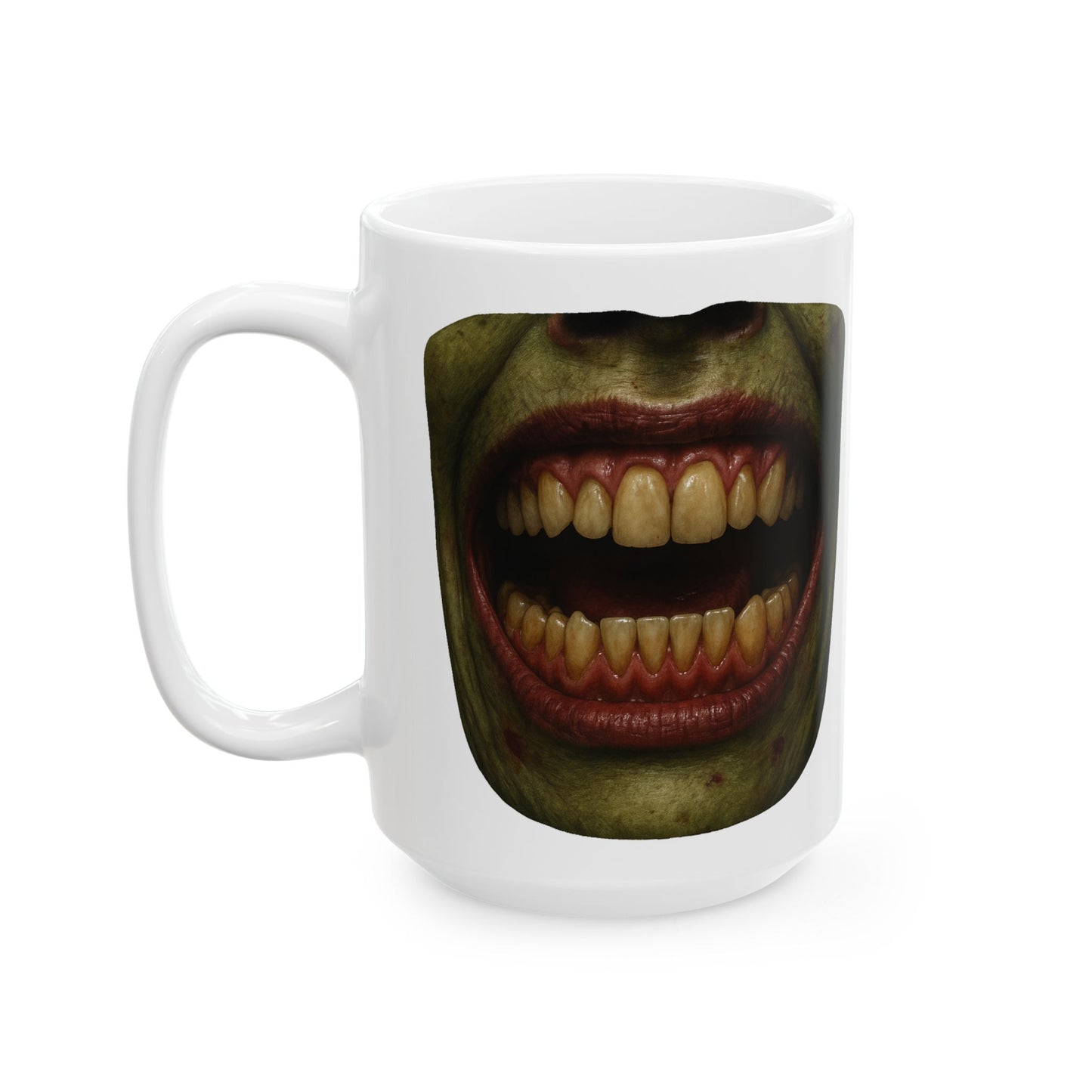 Decaying Zombie Coffee Mug – Quirky Coffee Cup, Selfie Prop, Halloween, Unique Gift (11oz & 15oz)
