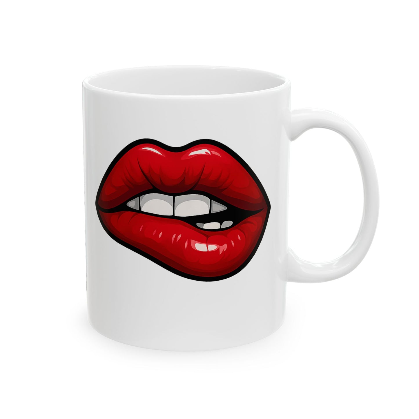 Lip Bite Coffee Mug – Quirky Coffee Cup, Selfie Prop, Unique Gift (11oz & 15oz)