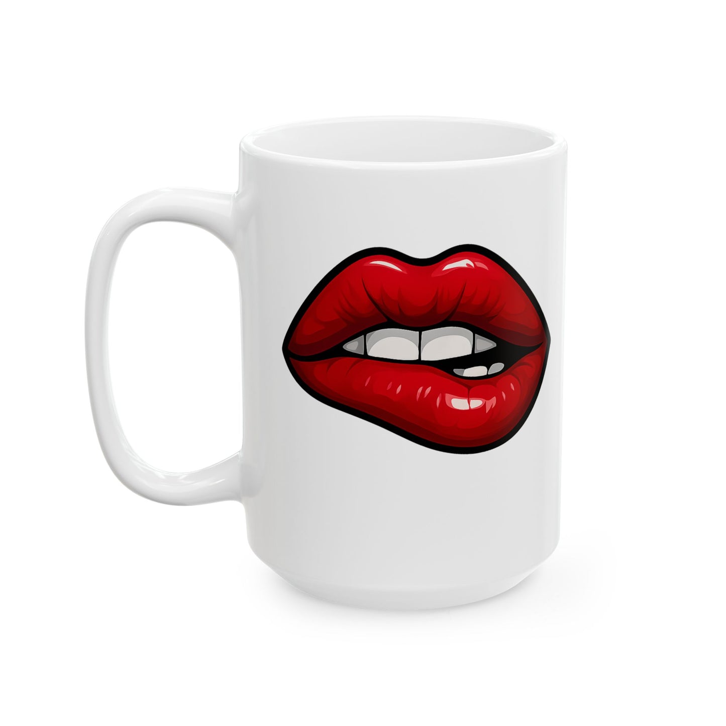 Lip Bite Coffee Mug – Quirky Coffee Cup, Selfie Prop, Unique Gift (11oz & 15oz)