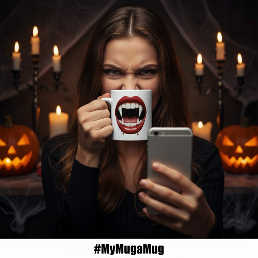Vampire Coffee Mug – Quirky Coffee Cup, Selfie Prop, Halloween, Unique Gift (11oz & 15oz)
