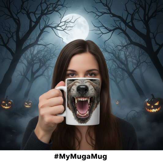 Werewolf Coffee Mug – Quirky Coffee Cup, Selfie Prop, Halloween, Unique Gift (11oz & 15oz)