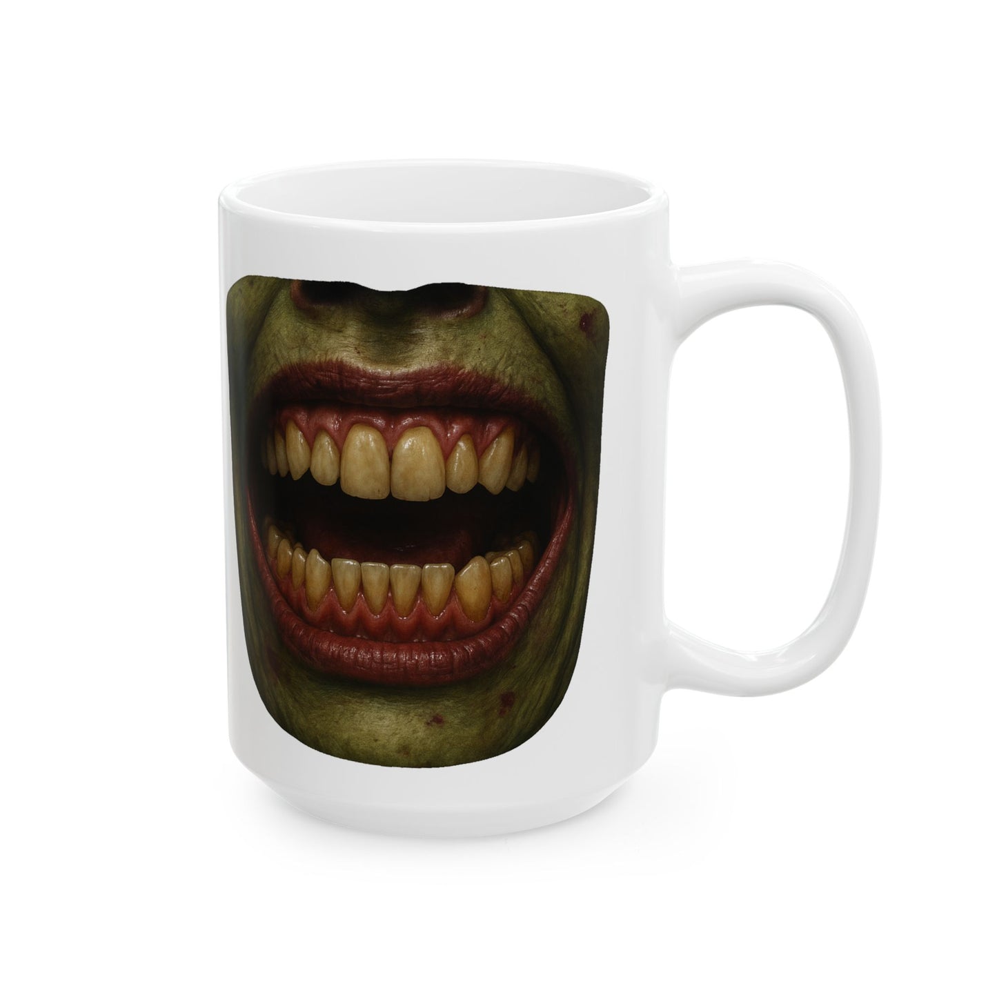 Decaying Zombie Coffee Mug – Quirky Coffee Cup, Selfie Prop, Halloween, Unique Gift (11oz & 15oz)